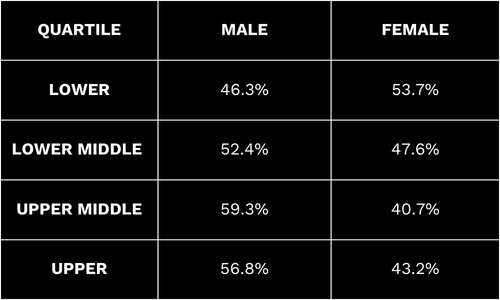 Pay quartiles by gender excluding freelancers